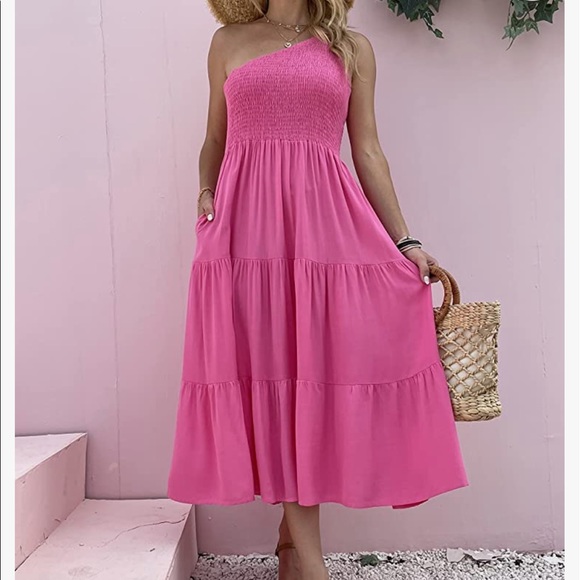 Women One Shoulder Dress Sleeveless Casual Summer Dresses - Picture 4 of 8